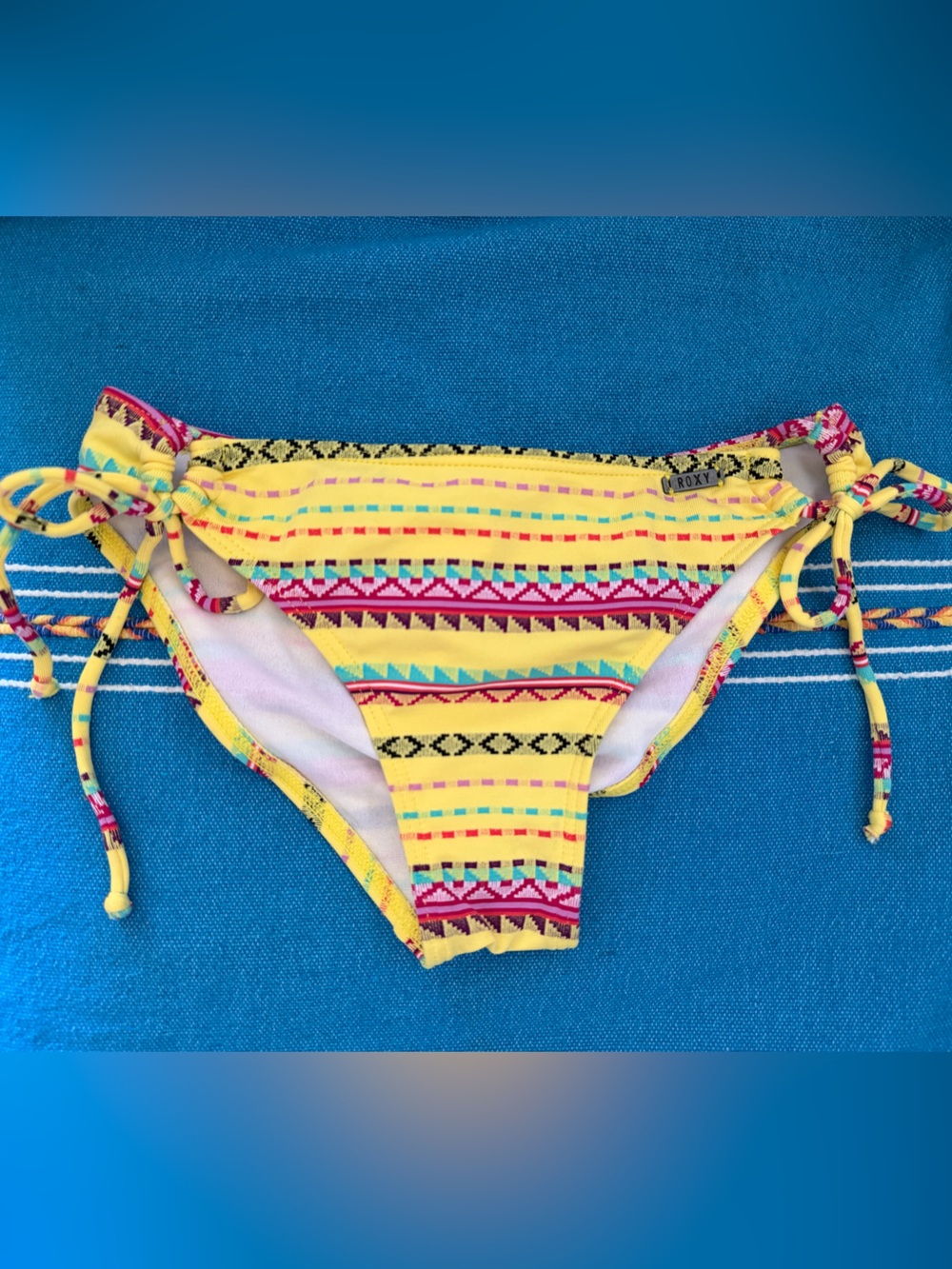 Roxy Yellow Aztec Stripe Tie-Side Bikini Bottoms